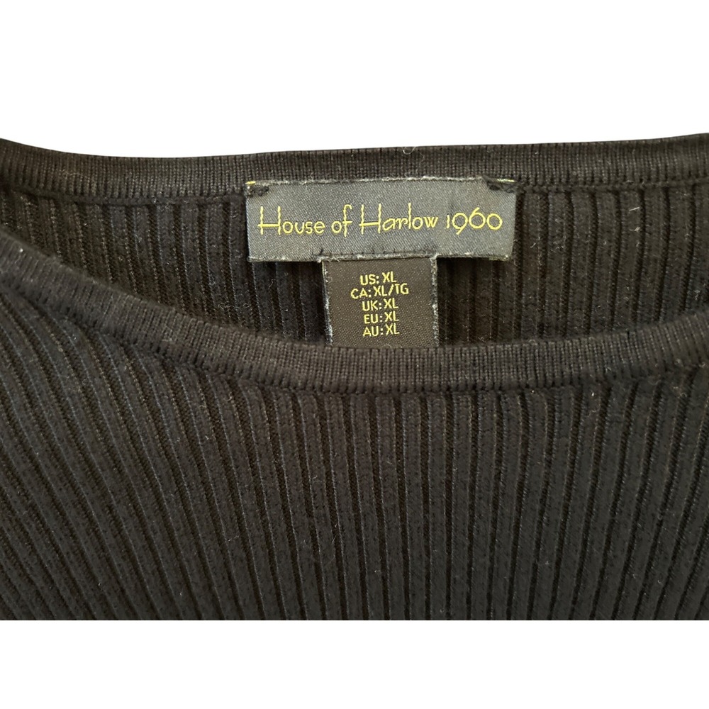 Vintage House of Harlow 1960 Black Ribbed Cropped Long Sleeve Shrug Top Size XL